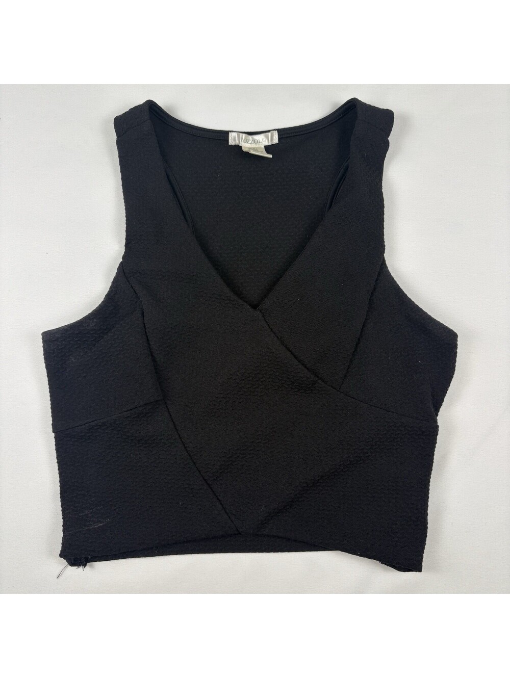 Ozzolo Crop Top Womens Small Black V Neck Wrap Front Sleeveless Going Out Y2K